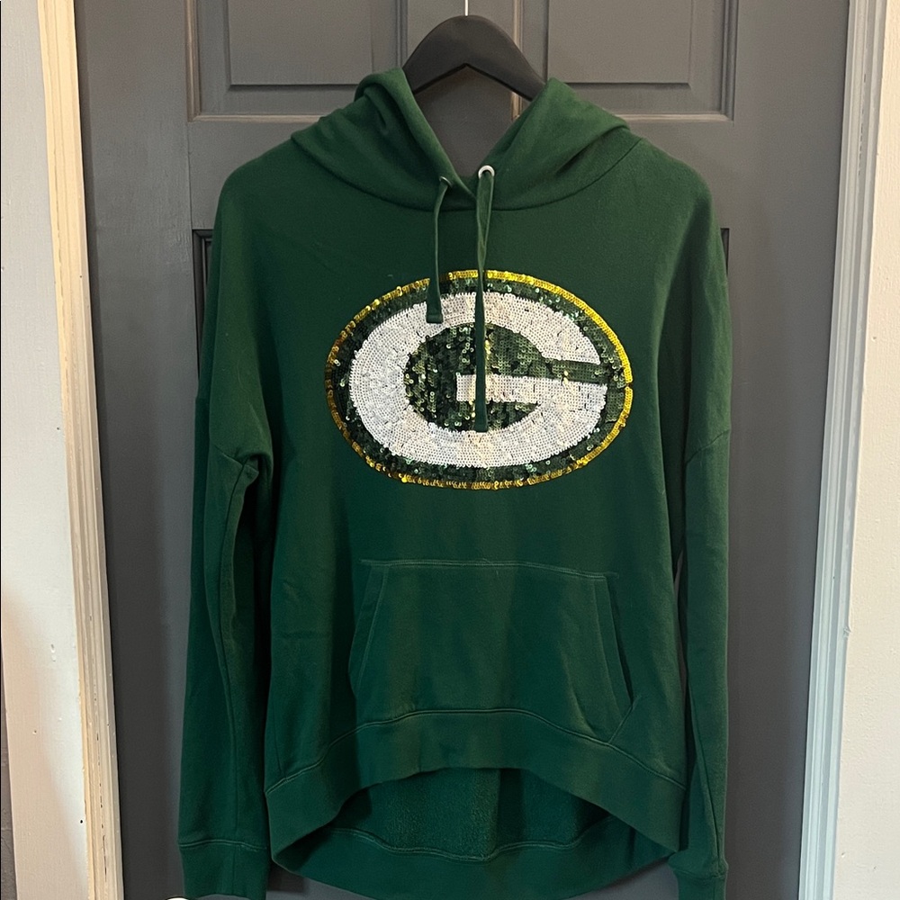 PINK Victoria’s Secret NFL Green Bay Packers Sequin Hoodie Women’s S HALI